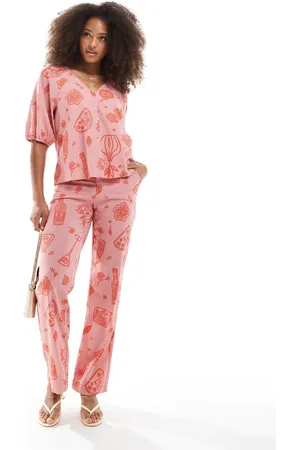 Object Wide high waisted trouser co-ord in rose sketch print