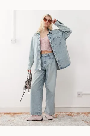 Reclaimed Baggy wide leg denim jean co-ord in light wash