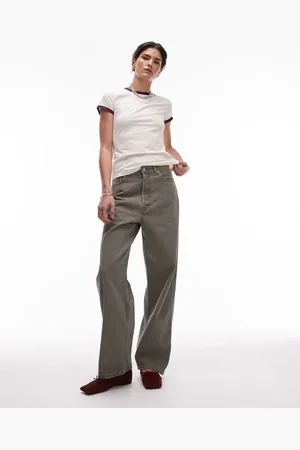 ARKET Amber barrel leg jeans in seam detail in washed khaki
