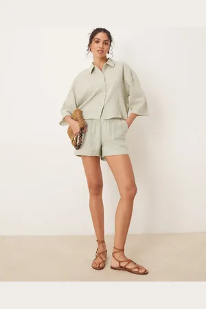 JDY Cheesecloth shorts co-ord in sage
