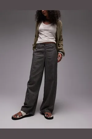 Topshop Linen low slung stripe trouser in mono