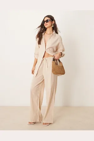 New Look Cotton slub wide leg trousers co-ord in cream