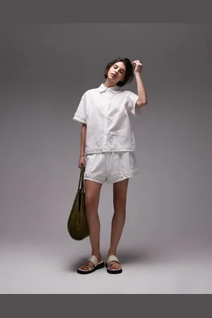 SNDYS Linen blend flower applique detail shorts co-ord in