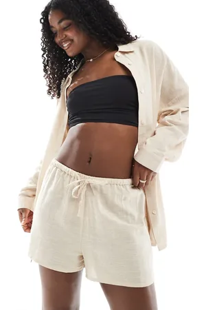 New Look Cotton slub shorts co-ord in cream
