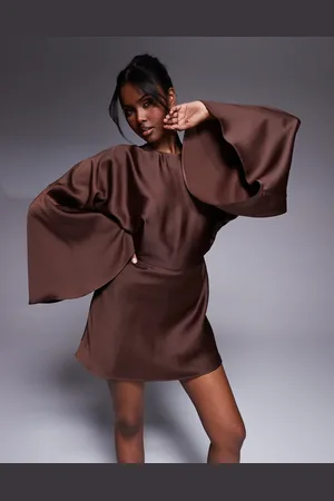 ASOS Structured batwing playsuit with skort detail in chocolate