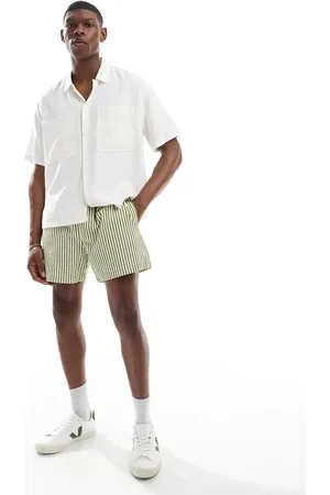 ASOS Wide shorter length short in green and white stripe
