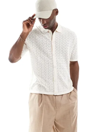 JACK & JONES Button through shirt in knitted crochet in cream