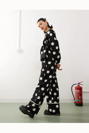 Reclaimed Wide leg pull on trouser co-ord in polka dot print