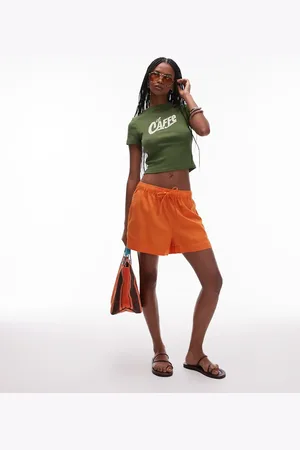 Topshop High rise drawcord linen shorts in