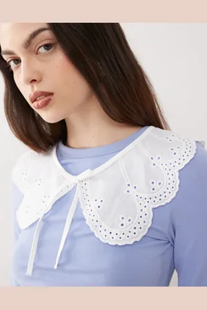 Reclaimed Tie front collar in broderie