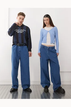 Reclaimed Unisex relaxed wide leg jeans in blue