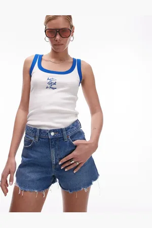 Topshop Denim A-line mom shorts with rip in mid