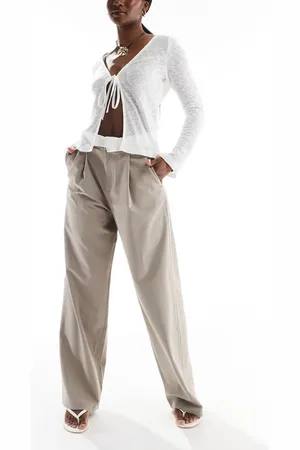 Stradivarius Folded waistband tailored trouser in beige