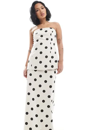 4th & Reckless Exclusive linen blend maxi skirt co-ord in cream polka dot