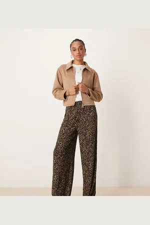 JDY Wide leg textured trousers in leopard print