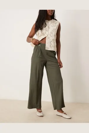 JDY High waisted crop wide fit trousers in dark
