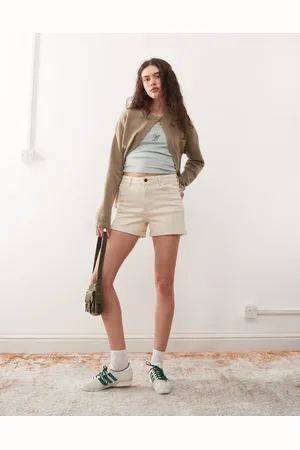 Noisy May Moni high waisted denim shorts in cream