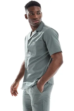 Only & Sons Seersucker shirt co-ord in khaki