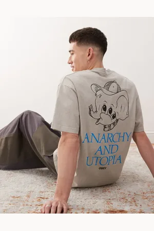 Obey Anarchy & utopia graphic logo t-shirt with back print in pigment silver