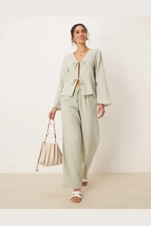 JDY Wide leg cheesecloth trousers co-ord in sage