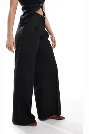Monki High waist wide leg trousers with front pleat in