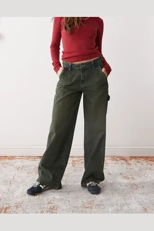 Dickies Denim carpenter wide leg trousers in green tone light