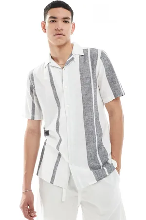 Only & Sons Revere collar linen mix shirt in stripe