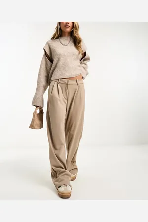 VERO MODA Jersey wide leg dad trousers in stone