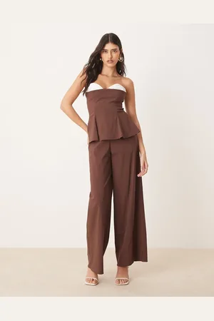 ASOS Contrast cup bandeau overlay jumpsuit in chocolate