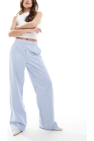Object Tailored wide leg trousers in and white stripe