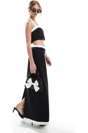 4th & Reckless Linen look contrast edge maxi skirt co-ord in mono