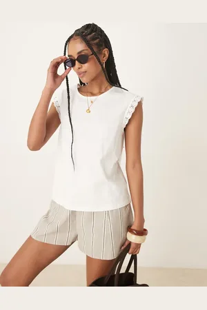 JDY Crochet trims cap sleeve t-shirt in