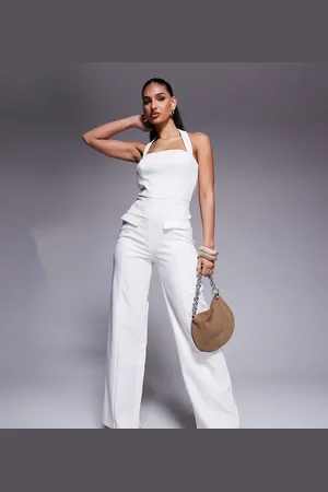 Kaiia Exclusive square halterneck wide leg pocket detail jumpsuit in