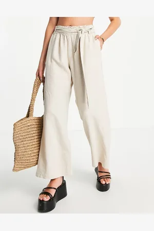 JDY Wide leg belted linen mix trousers co-ord in stone