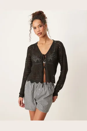 JDY Tie front crochet cardigan in