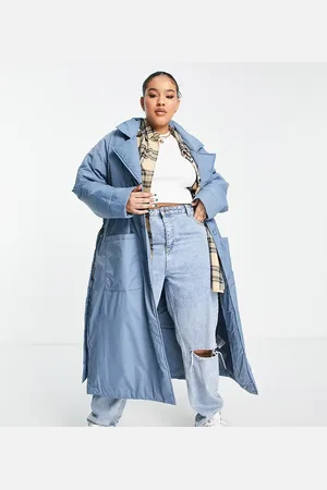 ONLY Tie waist padded longline trench coat in