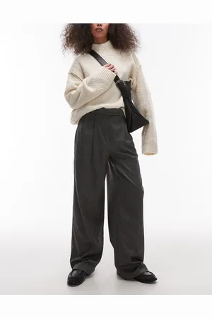 Topshop Pleat front tailored wide leg trouser in charcoal