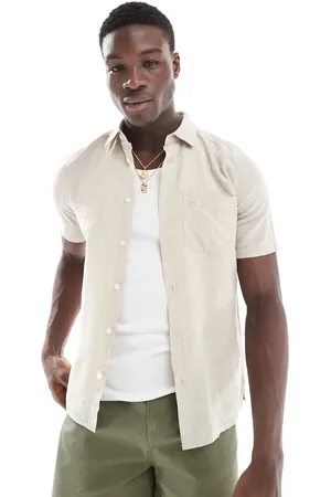 Only & Sons Short sleeve regular fit linen mix shirt in beige