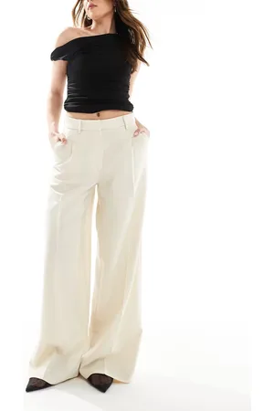 Monki High waist wide leg trousers with front pleat in beige