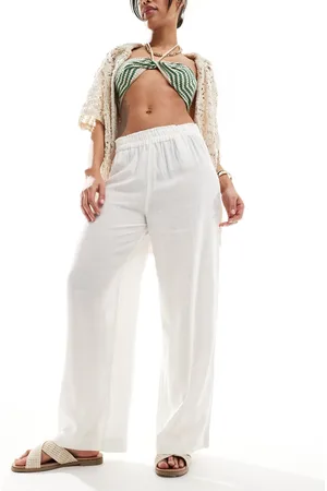 ONLY Linen mix wide leg trousers co-ord in white