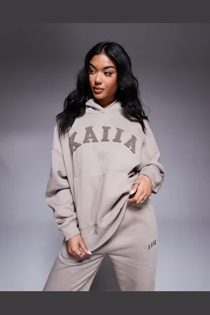 Kaiia Textured logo hoodie co-ord in light taupe