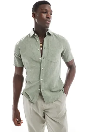 Only & Sons Short sleeve regular fit linen mix shirt in sage