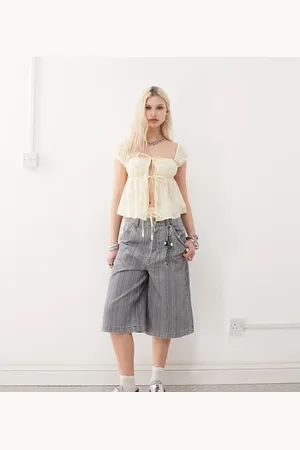 COLLUSION Baggy jort in stripe