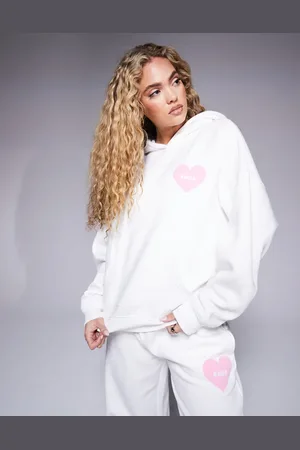 Kaiia Love hearts oversized hoodie co-ord in cream