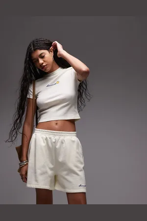 Topshop Embroidered limonata jogger shorts in ecru