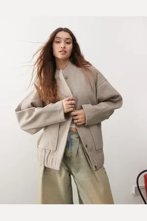 Noisy May Brushed bomber jacket in beige melange