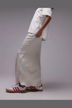 Topshop Satin bias midi skirt in oyster