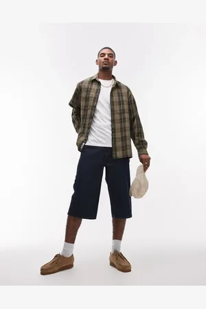 Topman Denim mid length jort in mid wash raw