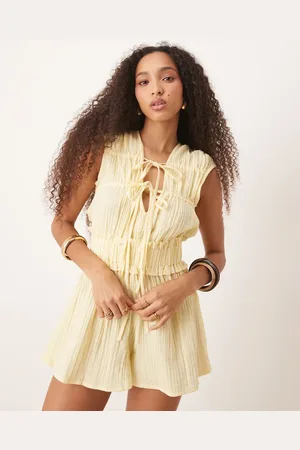ASOS Double cloth gathered bust playsuit in buttermilk