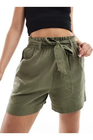 JDY Tie waist linen mix shorts co-ord in khaki